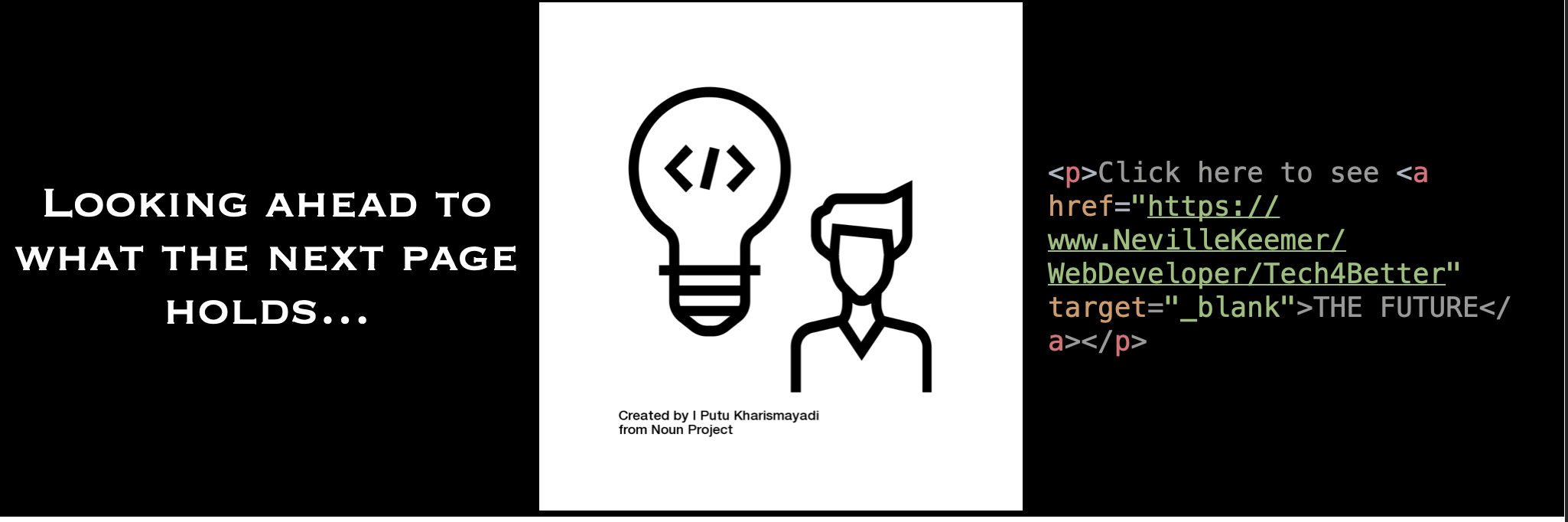 Text reading 'Looking ahead to what the next page holds'. Text also represented by an image and in code.
