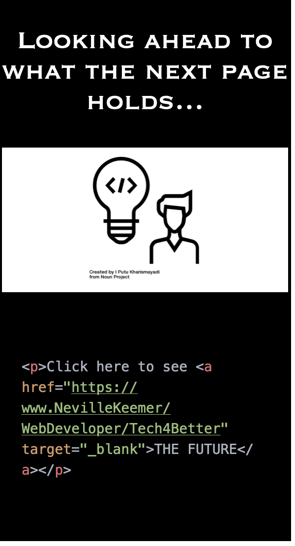 Text reading 'Looking ahead to what the next page holds'. Text also represented by an image and in code.